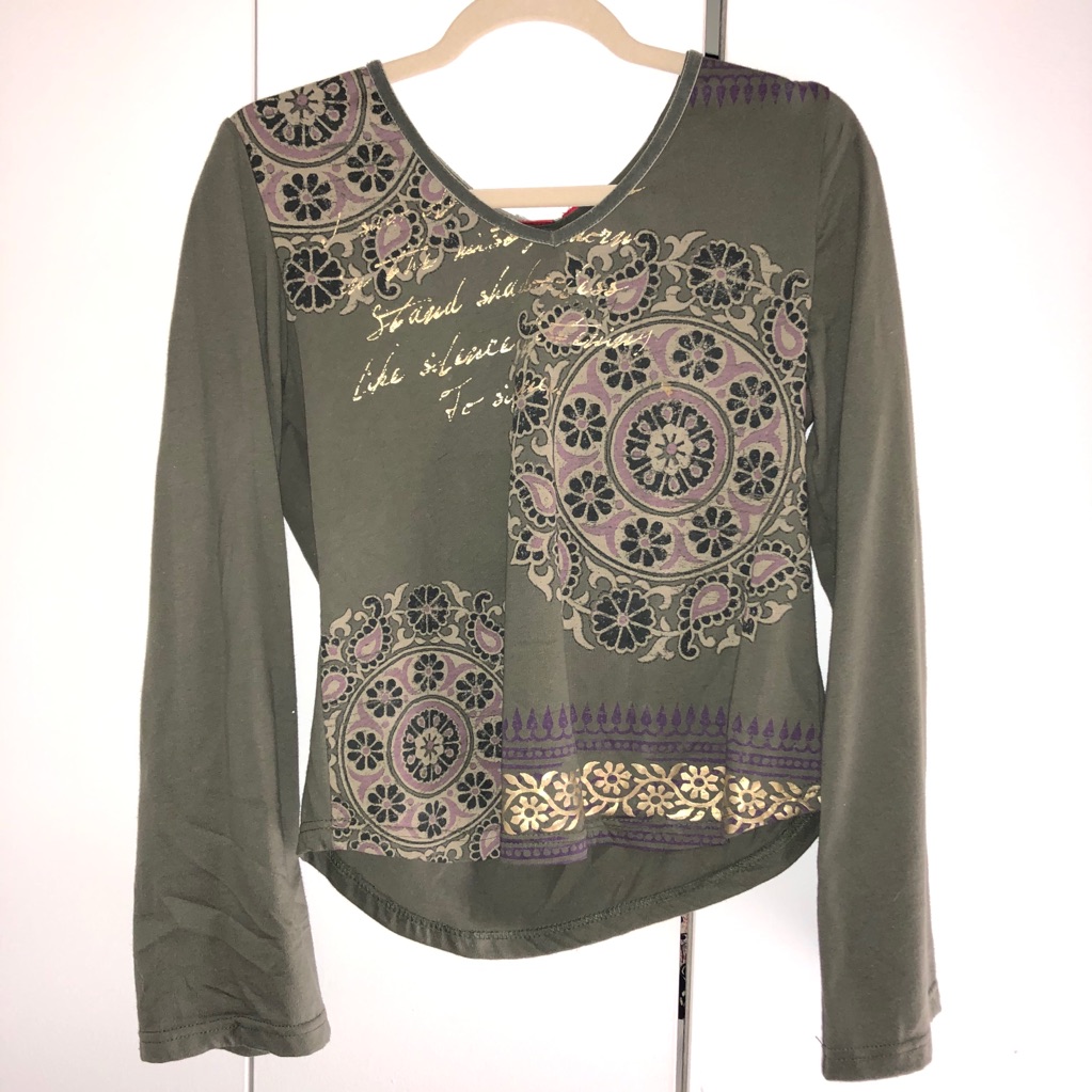 Hippie/Boho Vibes Green Long Sleeve Shirt Y2k 90s